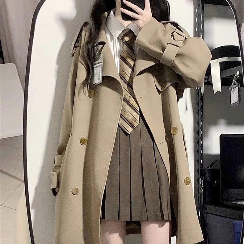 

Маленькое женское хаки тренч - 2025 Осень/Весна Британский и корейский стиль верхняя одежда S (suggested for 85-99 jin) хаки