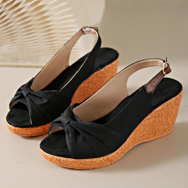 

Босоножки на высоком каблуке с бантом для женщин, большие размеры, летние босоножки с пряжкой сзади, женские повседневные босоножки на платформе с открытым носком 36 чёрный