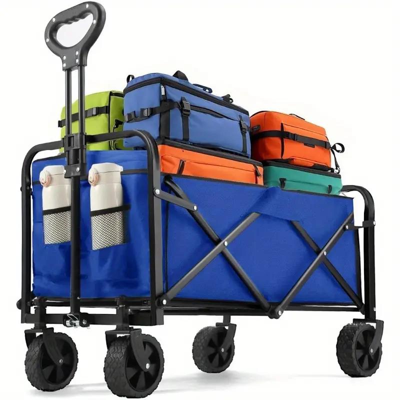 

Сверхпрочные складные тележки-вагоны, Портативные вагоны для продуктов, Пляжная тележка с вездеходными колесами, Подстаканники, Хозяйственная тележка синий