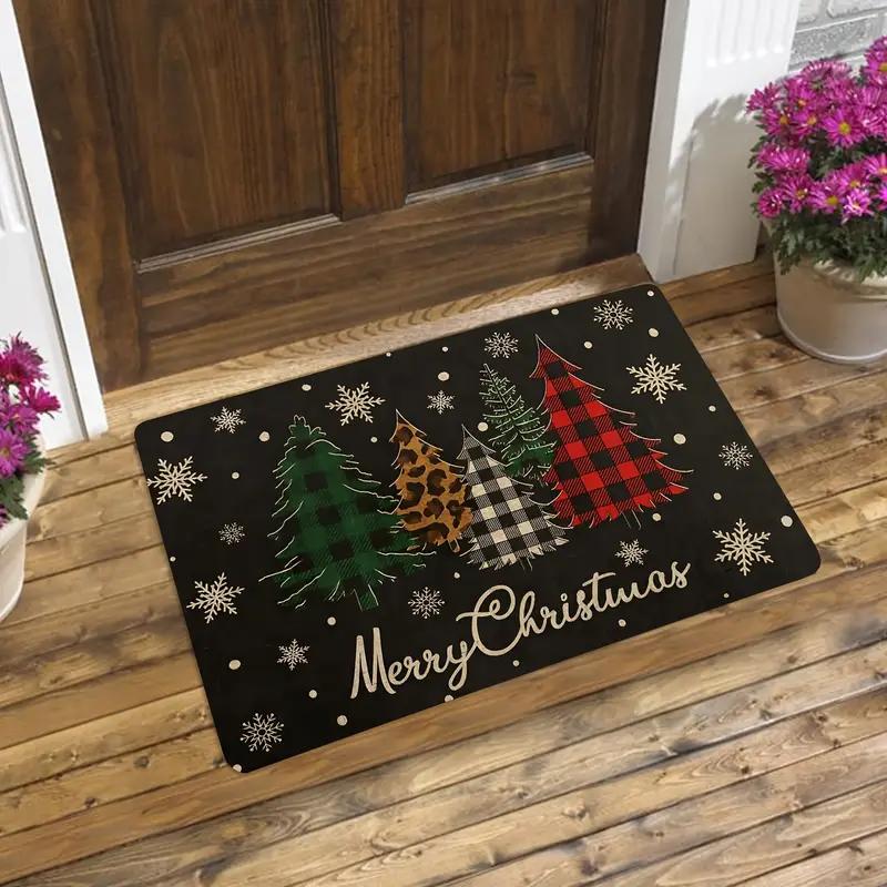 Christmas Tree Snowflake Print Doormat Stain-Resistant Outdoor Entrance Rug Bedroom Door Mat Festive Home Decor