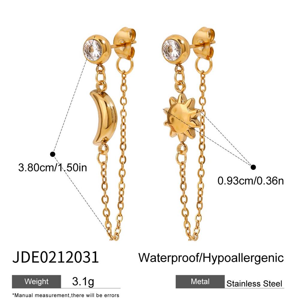 Youthway Luxury Star And Moon Stur Earrings For Women Allergy Stainless Steel Gold Color Daily Wear Fashion Jewelry