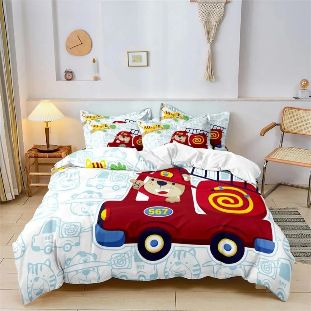 Cute Cartoon Boys Bedding Set Car Track Pattern Duvet Cover Set Children Bed Cover Comforter Cover Full King Pillow Case