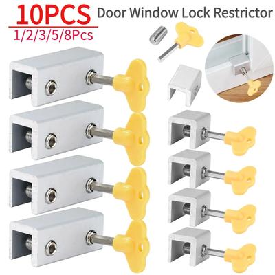 1-10 pezzi di fermaporta di sicurezza per finestre regolabili, per bambini, senza foratura, per porte scorrevoli e finestre.