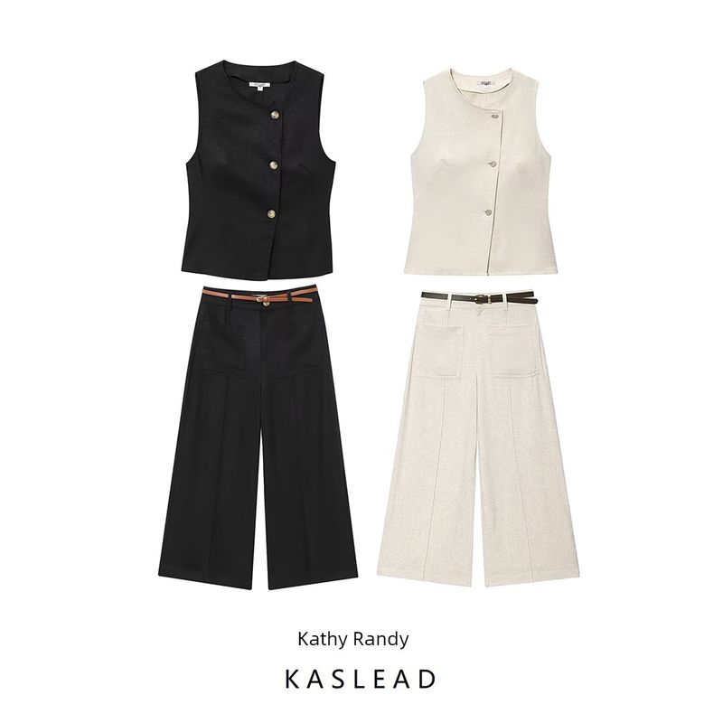 Kaslead New Women Clothes Western Style Fashion Blended Vest Top Trousers 2730722 2845722