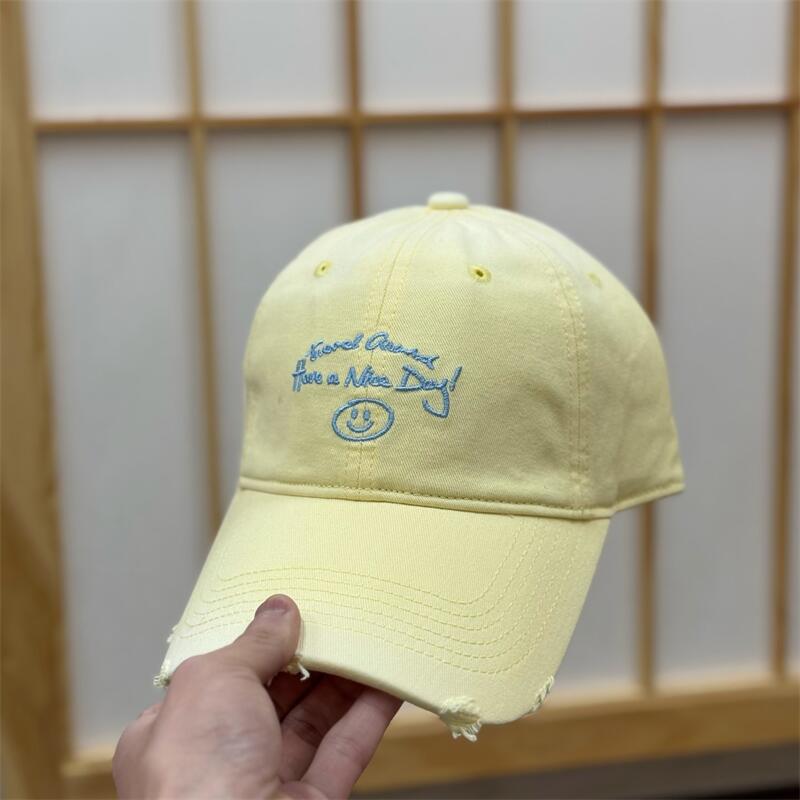 Spring And Summer Cotton Smiley Face Cartoon Soft Top Baseball Cap Women'S Versatile Embroidery Cap Sun Hat