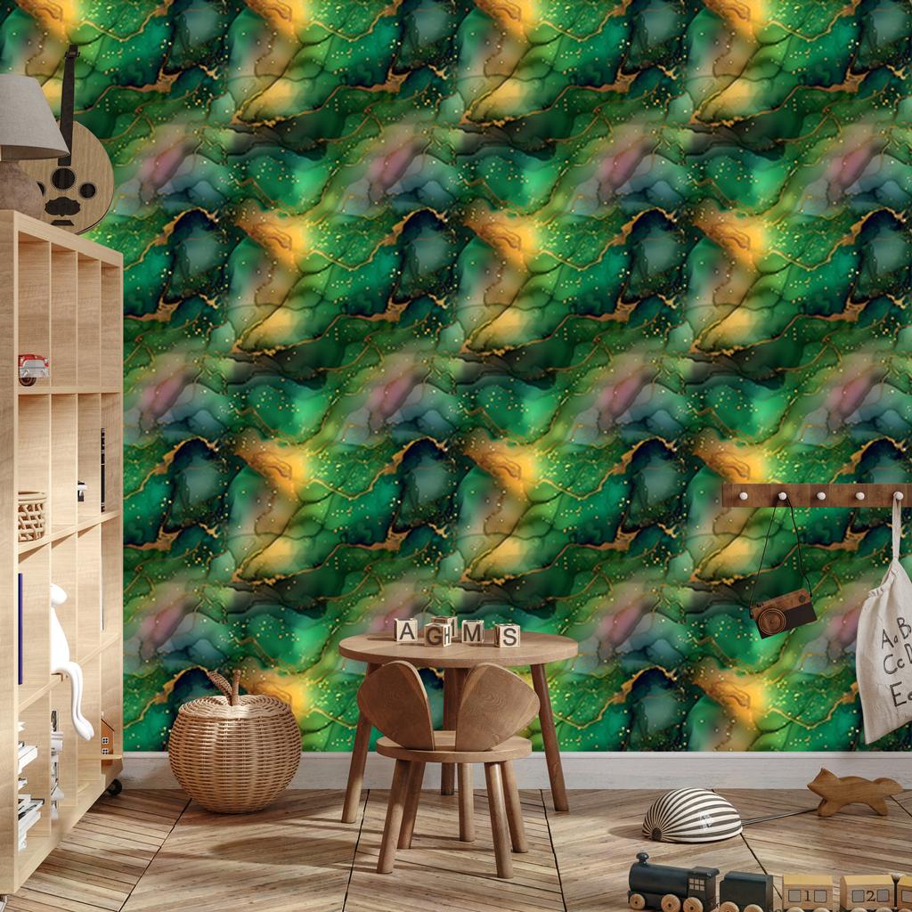Bottle green, green and sea green ink wallpaper 50x1000