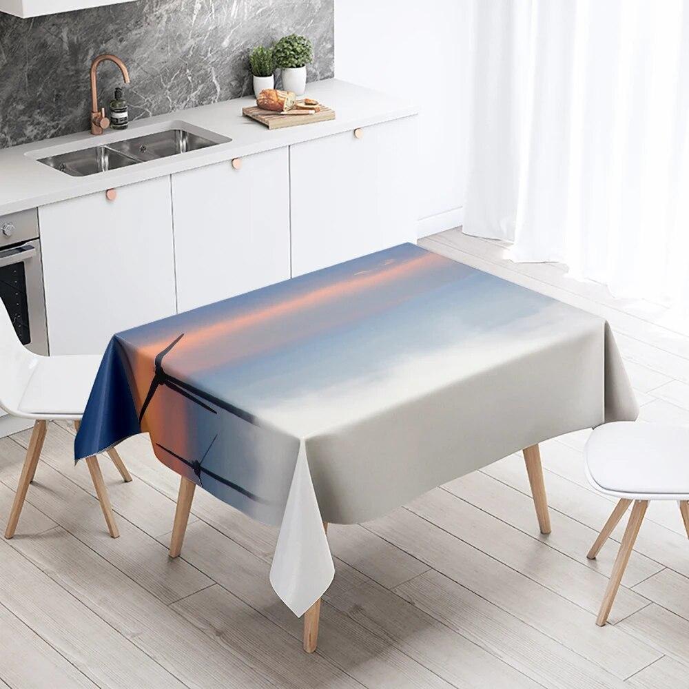 Sunset Windmill Scenery Tablecloth Party Restaurant Banquet Decor Stain Resistant Waterproof  Home Table Decoration