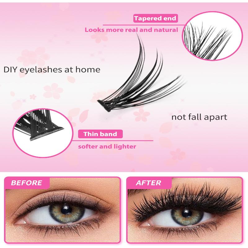 640 Pcs 30D+40D+50D Clusters Lashes Extension Kit, Length 9-16Mm Natural Eyelashes Cat Eye Diy At Home