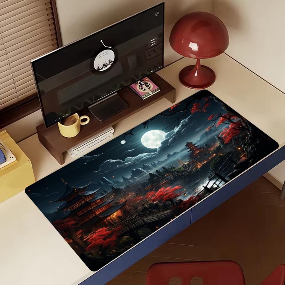 Dunkle Orientalische Mond Pagode Roter Ahorn Groß Erweitert Gaming Mauspadd Nicht Rutschende Gummiunterseite Für PC Gamer Laptop Bürogebrauch