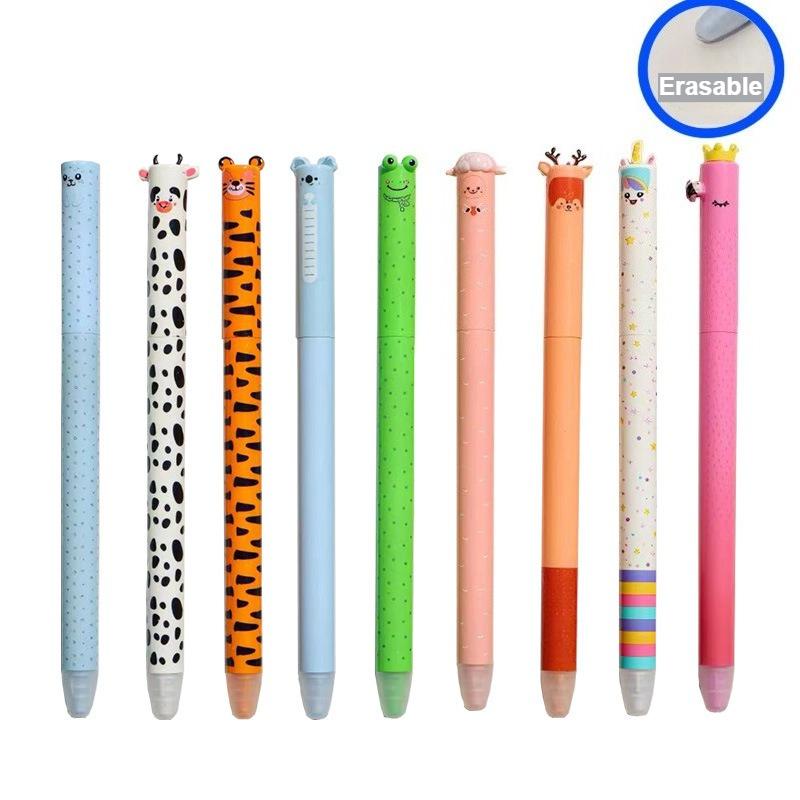 

9pcs Animal Shaped Erasable Gel Pens,0.7mm Blue Refills; Smooth Neutral Writing, Easy to Erase, for Students Exams, Practice