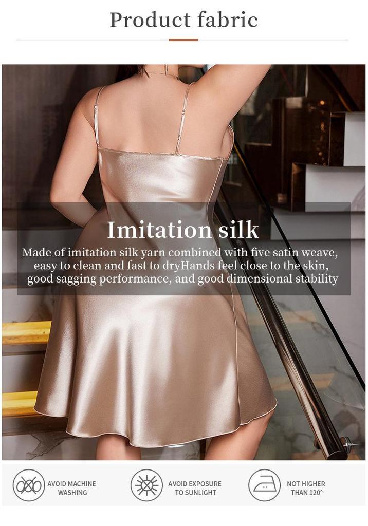New Faux Silk Plus Size Camisole Nightgown - European & American Ice Silk Sexy Homewear Pajamas