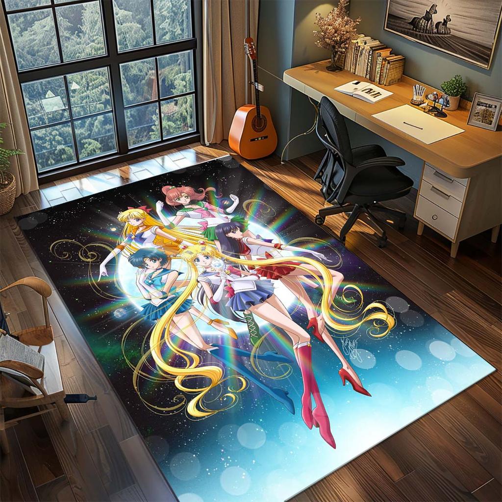Tappeto Anime Sailor Moon Tappeto Grande Tappeto per Aree Ampie Antiscivolo Lavabile Tappetino per Pavimento Stanza da Gioco Camera da Letto Decorazione per la Casa -QJY