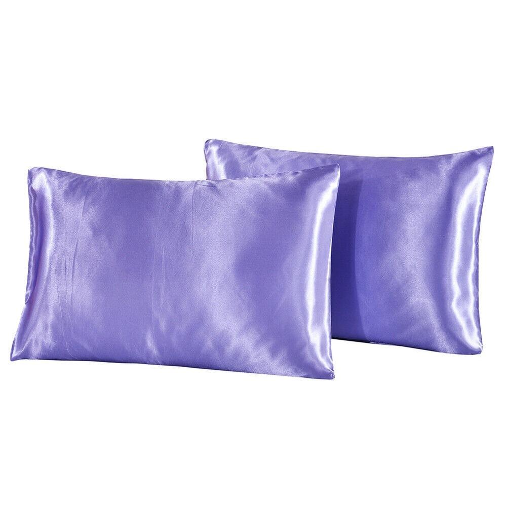 2Pcs Silk Satin Pillow Case Bedding Pillowcase Smooth Home with Envelope Closure Twin/Queen/King Size