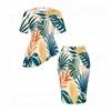 Women Plus Size Round Neck Short Sleeve Tropical Print Asymmetric Top Fitted Skirt Two Piece Set