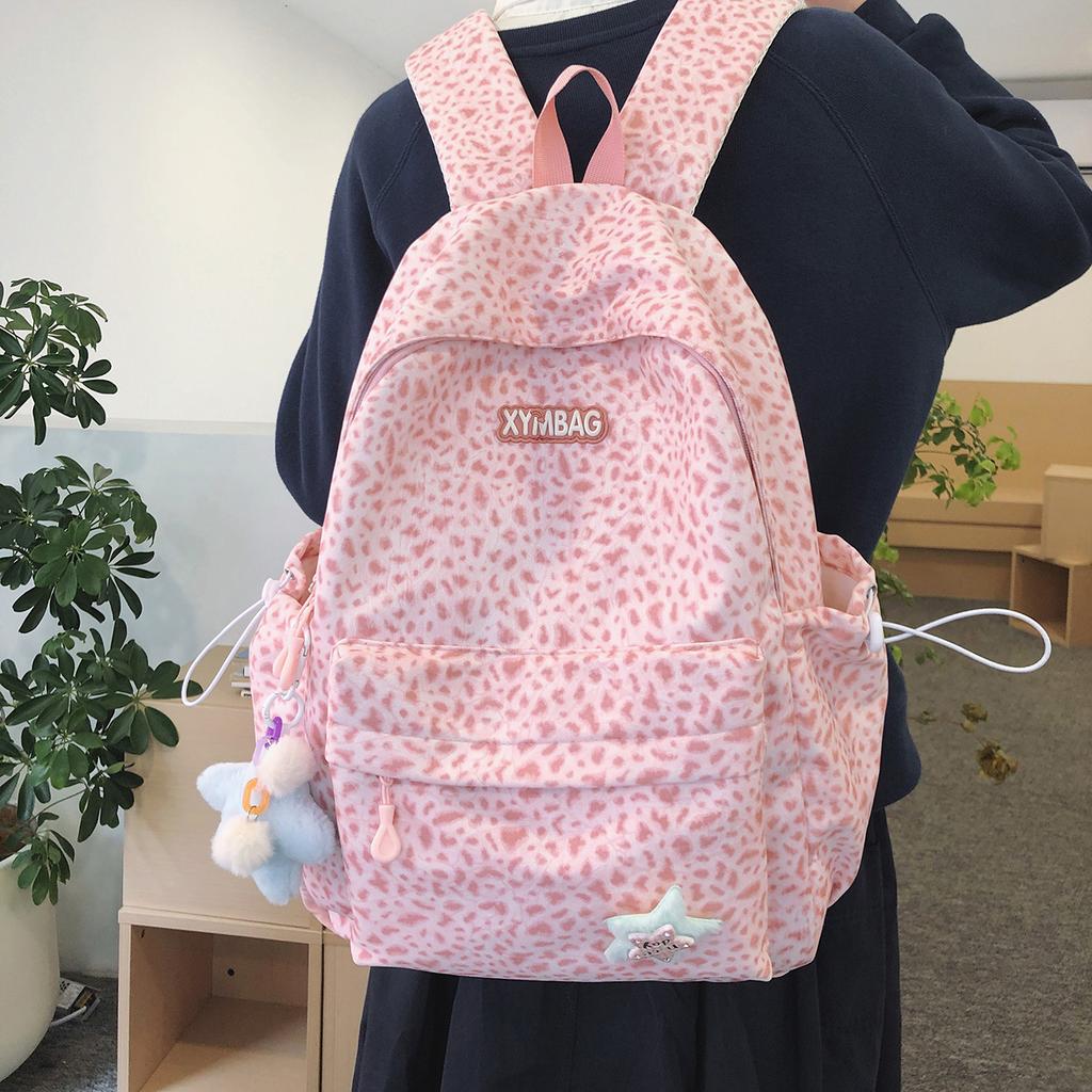Schoolbag Trendy Cool European and American Leopard Print Backpack Female Students Large Capacity Schoolbag Light Fashion High School Commuter Travel