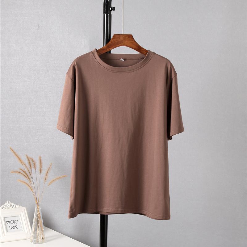 Hirsionsan 100% bomull Oversized T-skjorte kvinner Harajuku Basic løse kortermede t-skjorter Myke kvinnelige solide topper Khaki sommergenser