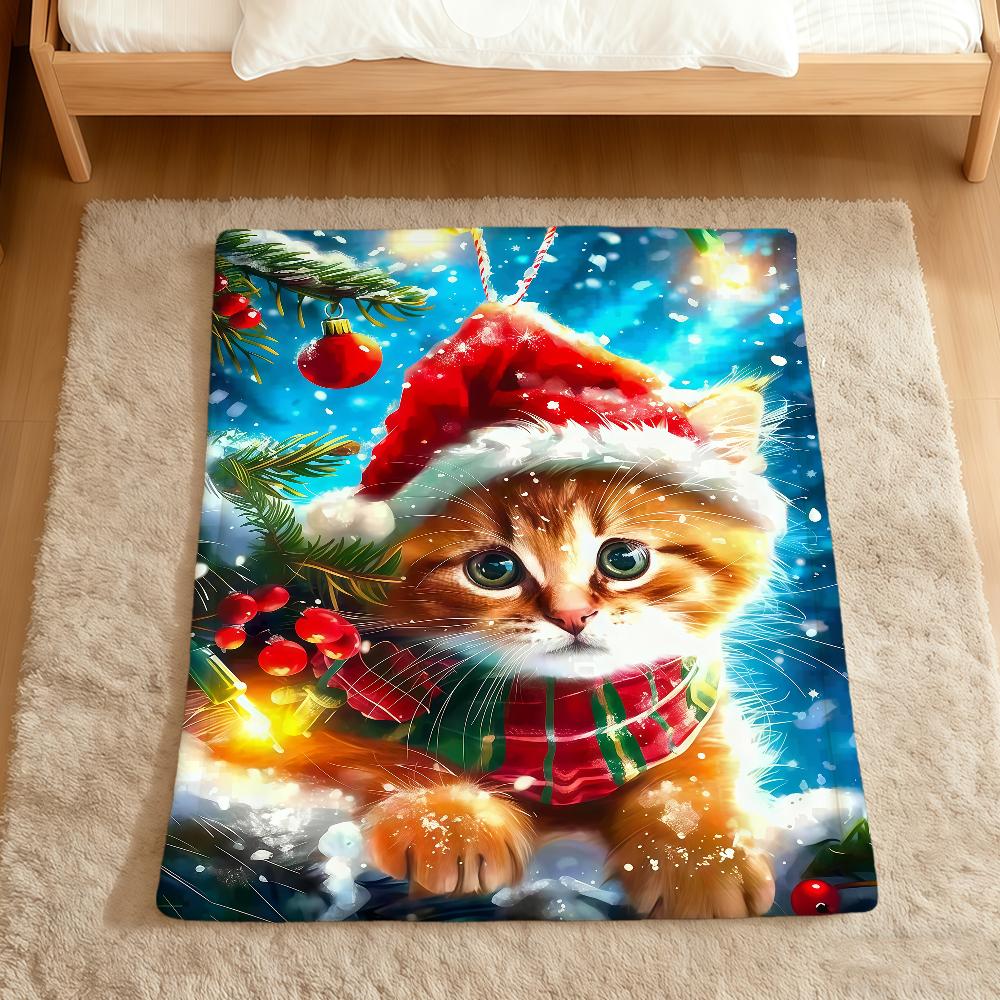 Cute fashion winter Christmas cat art Flannel soft warm plush blanket sofa living room pet hogar bedroom gift home Car portable
