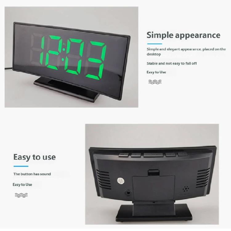 Stylish Digital Room Clock With Large Curved LED Panel And Different Alarm Sounds Contemporary Alarm Clock