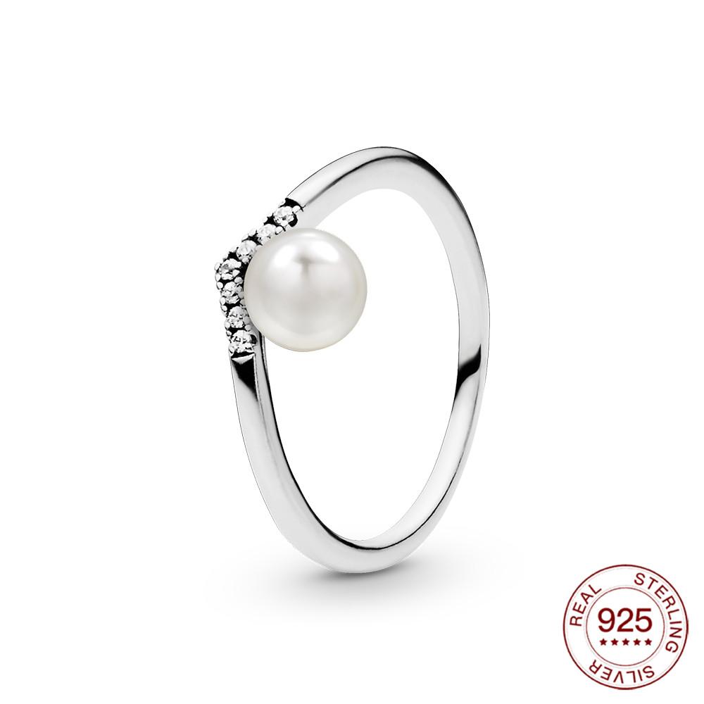 Nouvelles Bagues Bague en Argent 925 Bague Originale en Argent Perle Pour Femmes Luxe Zircon Simple Bague de Doigt Bijoux Cadeaux Amoureux
