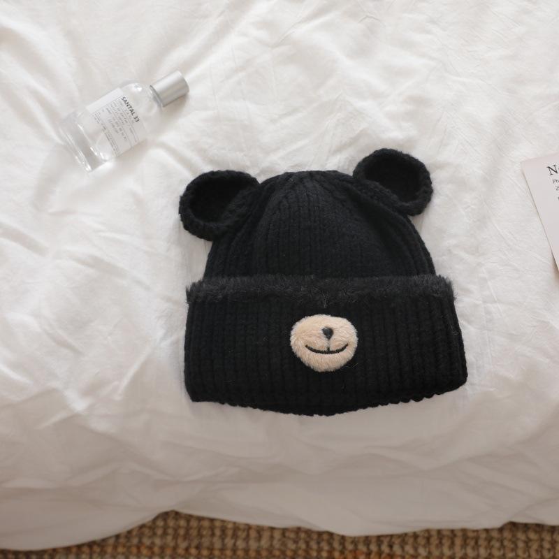 Thick knitted handcrafted bear wool Moao children's cute warm casual and face showing small pullover hat  cold hat for autumn and winter