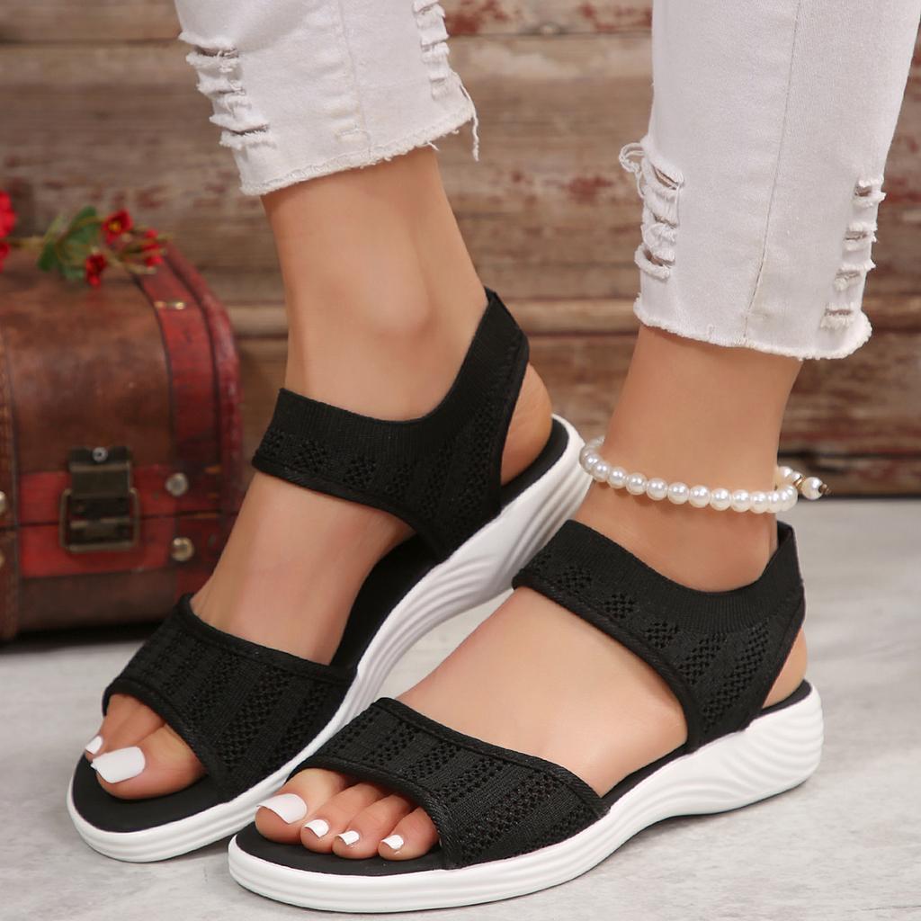 Large Size Casual Sandals Women's Sports Flying Woven Fish Mouth Buckle Flat-bottomed Women's Sandals