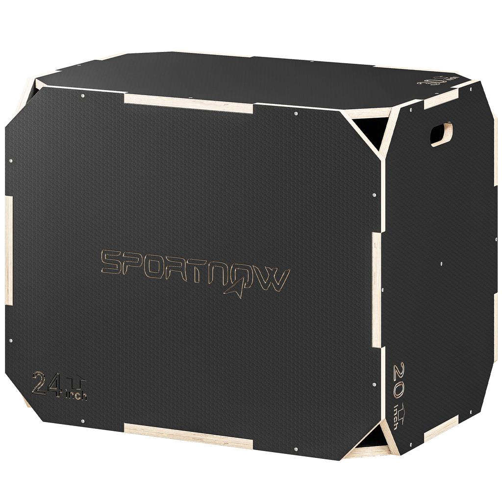 3-in-1 Plyo Box, Jump Box with Handle Openings, for Home Fitness and Outdoor Workouts, 3 Jump Heights, Wood, Black