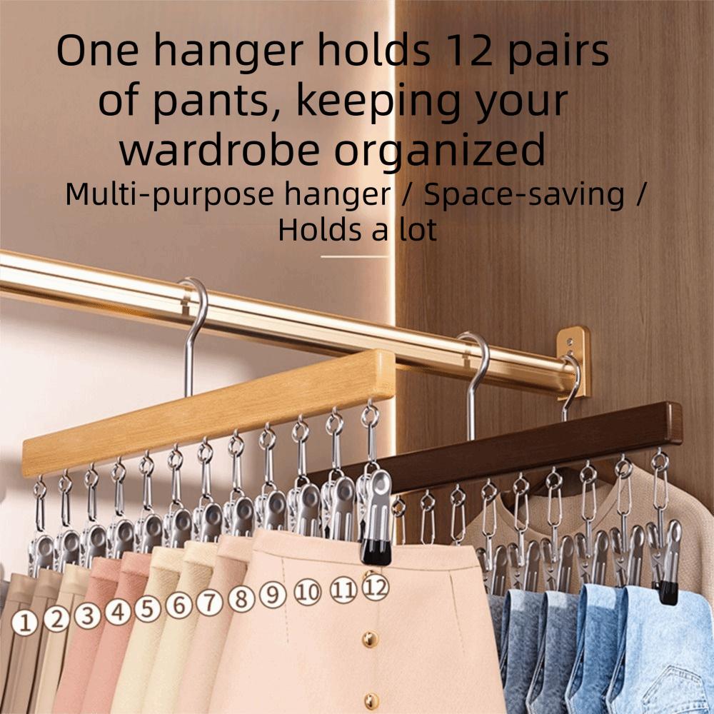 10/12 Clips Wood Hanger 360°Rotation Storage Rack Rotatable Clothes Hanging Hook Socks Hanging