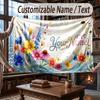 Floral Garden Theme Throw Blanket Custom Name Text Personalized Blanket Soft Cozy Blanket for Home Sofa Bed