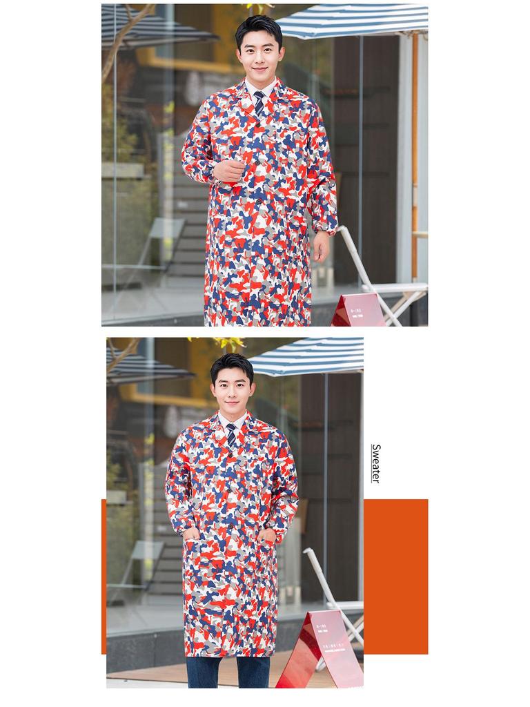 Unisex Long Blue Camouflage Dustproof Workwear Overcoat with Sleeves