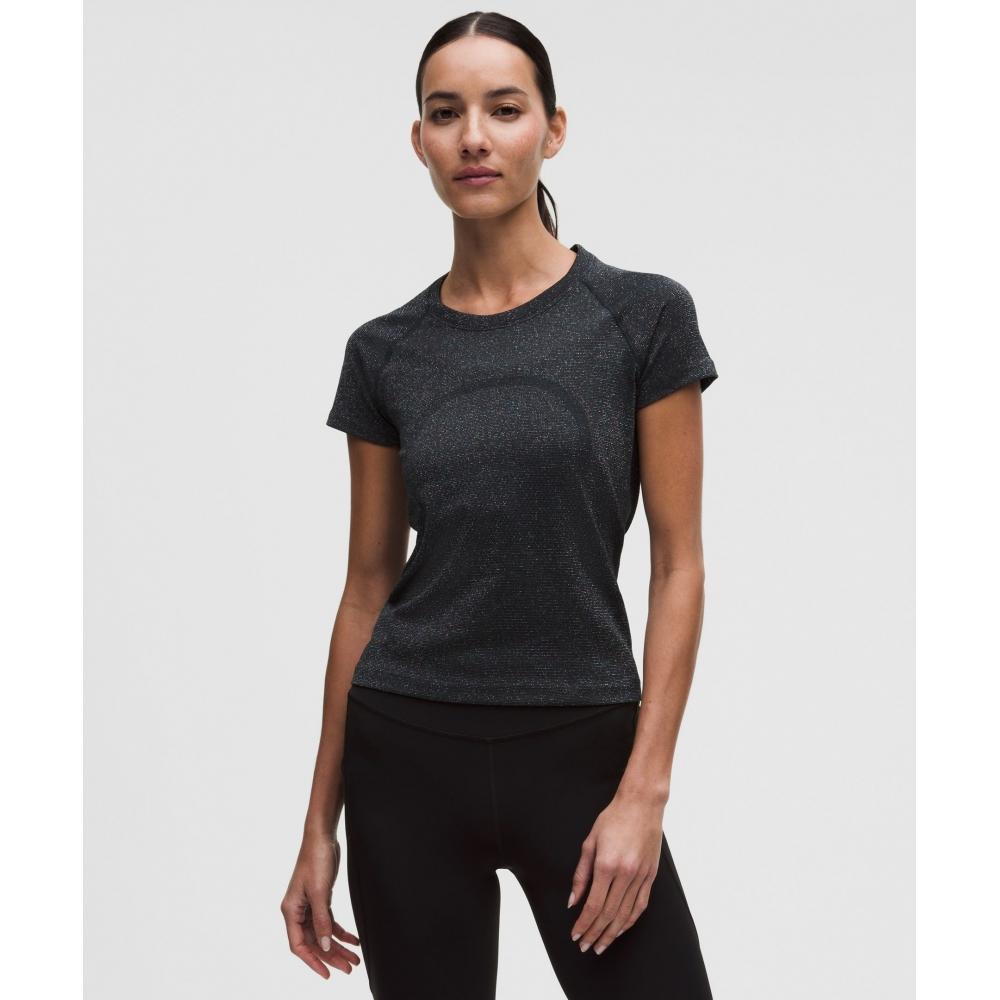 Lululemon Swiftly Tech Short Sleeve Shirt 2.0 Waist Length Sparkle Black Rainbow Lurex