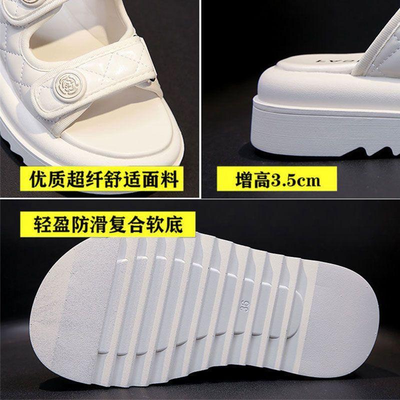 Slippers women's summer wear muffin platform sandals 2025 new small fragrant wind small man height beach cool slippers