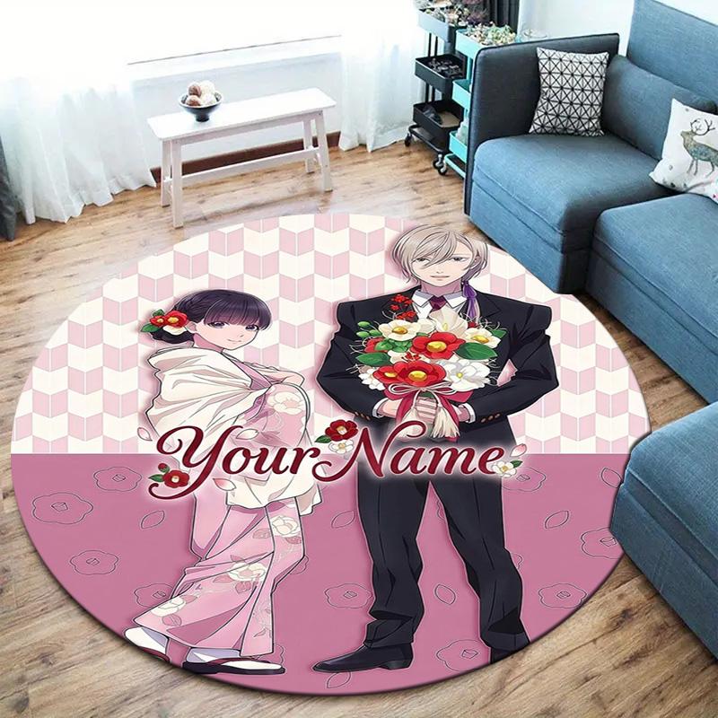Cherry Blossom Journey Custom Name Round Area Rug Carpet Rug For Living Room Bedroom Sofa Playroom Decor Nonslip Floor Mat