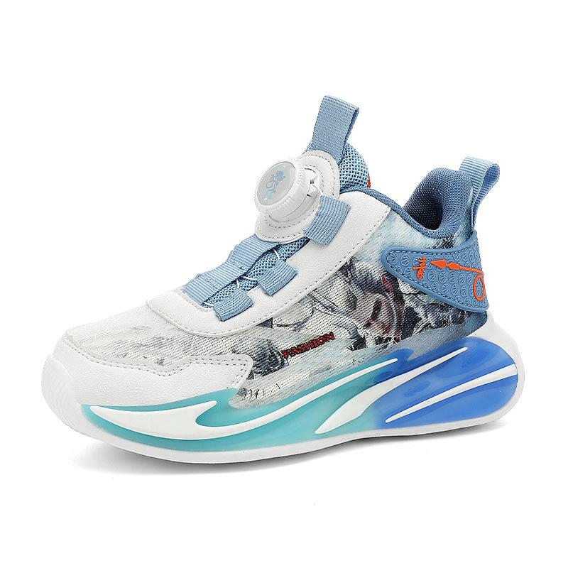 Children's Basketball Shoes Double Mesh Breathable Year of the Snake New Boys Button Sneakers Friction Sound Outdoor Running Shoes