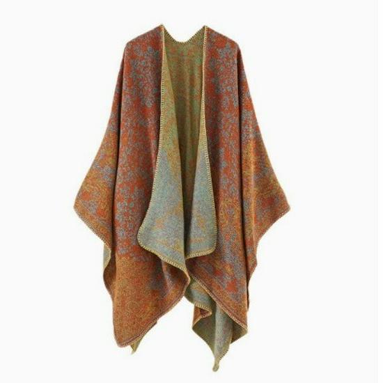 In-Stock Women's Double-Sided Tassel Shawl Cape - Classic Style, High-End, Warm, Perfect for Travel.