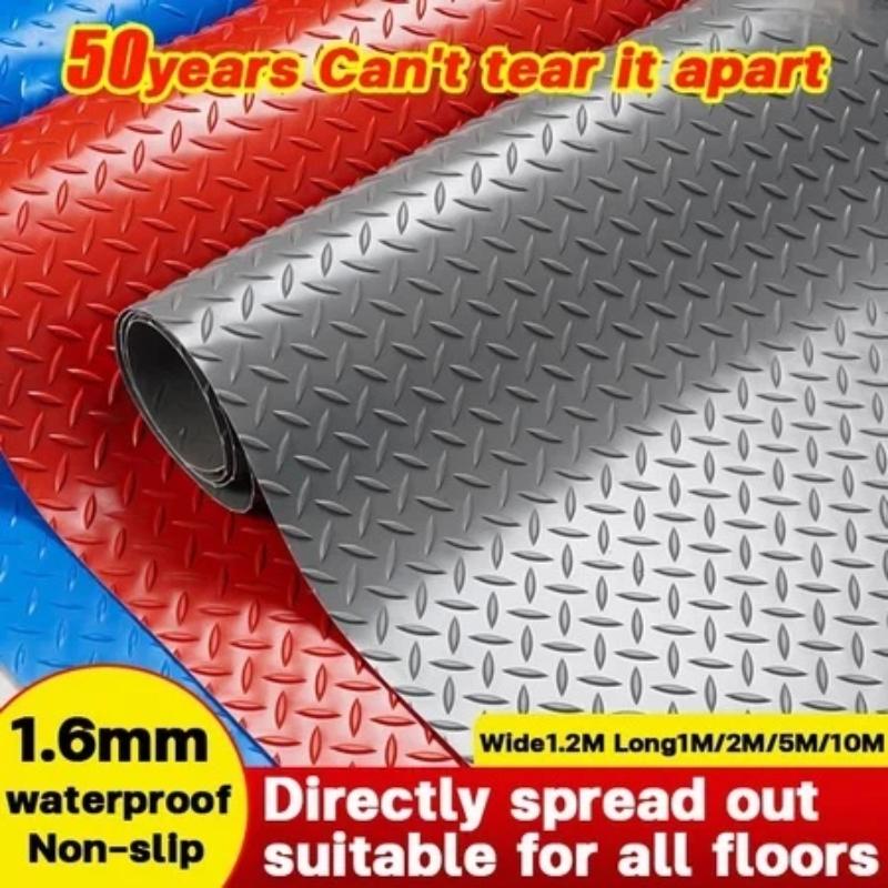 Anti-Slip Checkered Plate PVC Floor Mat Waterproof Non-Shedding Scratch Resistant Mats for Home Workshop Garage Balcony Outdoor Patio Use