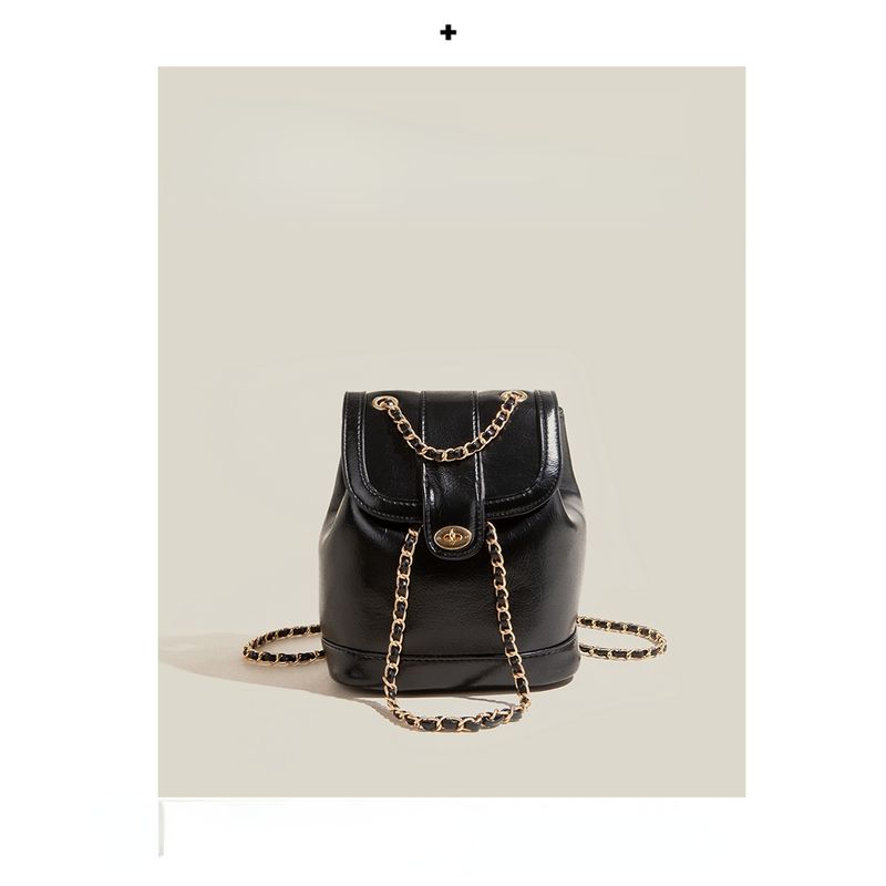 

Продвинутая текстура Сумки-ведра Женские Южная Корея Нишевый стиль Классический стиль Цепочка На плечо Студенческая Сумка на плечо из масляной вощеной кожи T49-Black