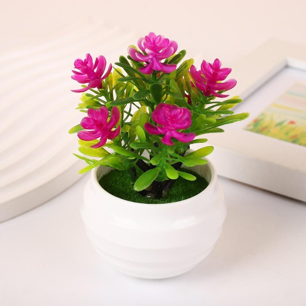 7 Flowers Artificial Potted Plant Small with White Pot Artificial Faux Plants Multi-Bloom Plastic Fake Flower Bonsai