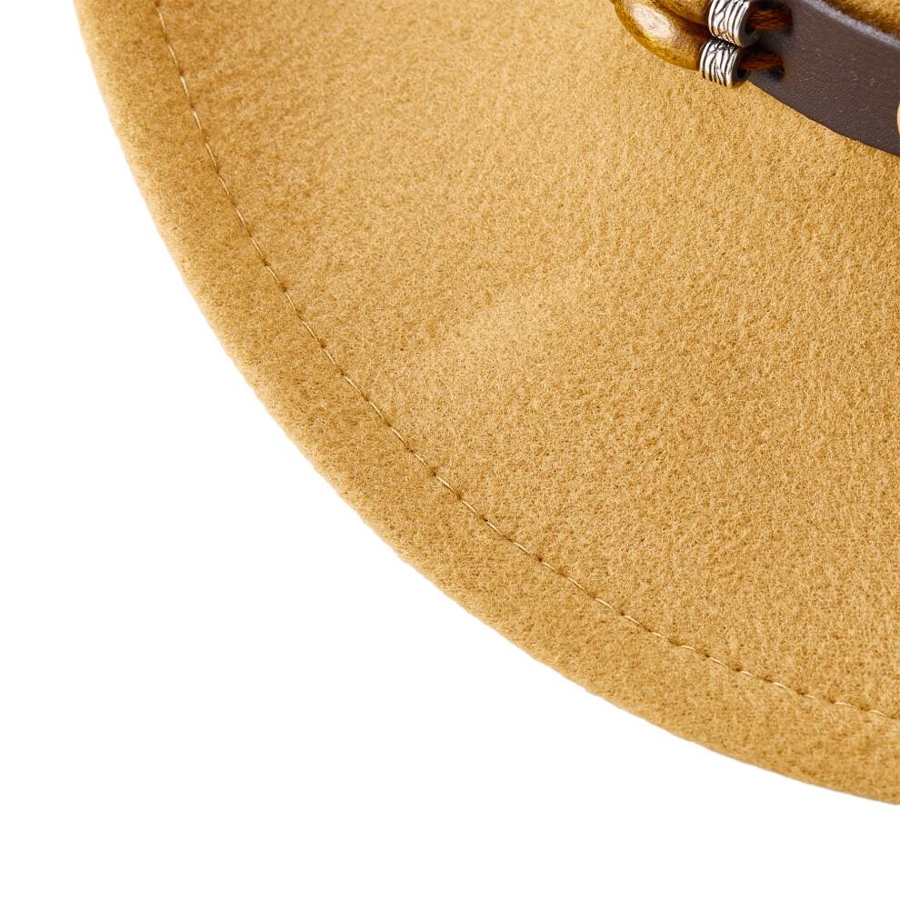 (One Size, Camel) Western Cowboy Hat for Women Men Bohemian Cowgirl Hat with Beads Trim Outdoor Sun Hat