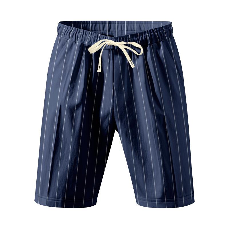 Summer Loose Beach Linen Breathable Vertical Striped Jacquard Tie Men's Trendy 5-point Shorts Men