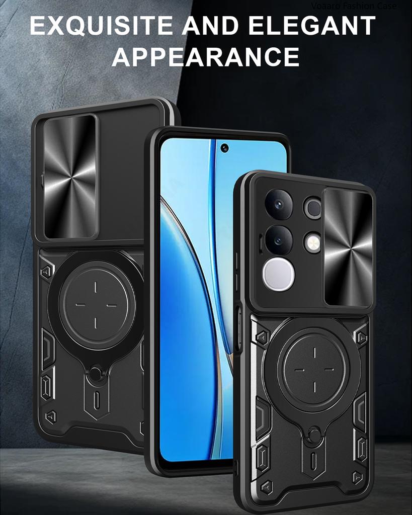 Slide Lens Push Window Armor Funda for Vivo Y29 4G Global Case for Vivo Y29 4G Global Case Magnetic Ring Stand Holder Cover