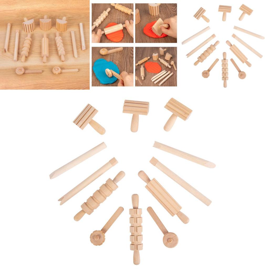 Wooden Pasta Rolling Pin With Textured Surface For Kids Diy Craft And Play