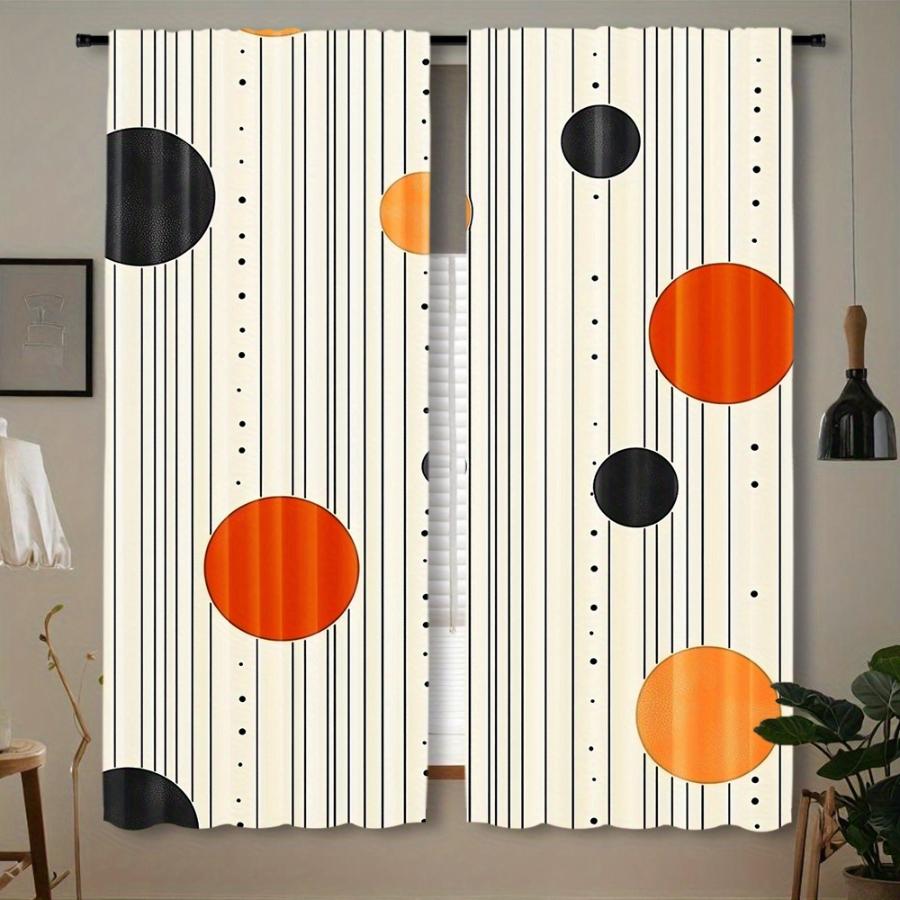 Digital Printed Curtains with Line Art Sun Design, Stylish Window Drapes for Living Room Bedroom Home Decoration and Kitche
