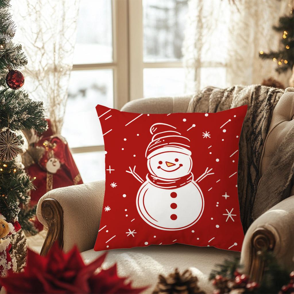 2Pcs Festive Christmas Pillow Covers - Snowman Starry Night Design, Polyester, Hand Washable With Zipper Closure, 18X18 Inch