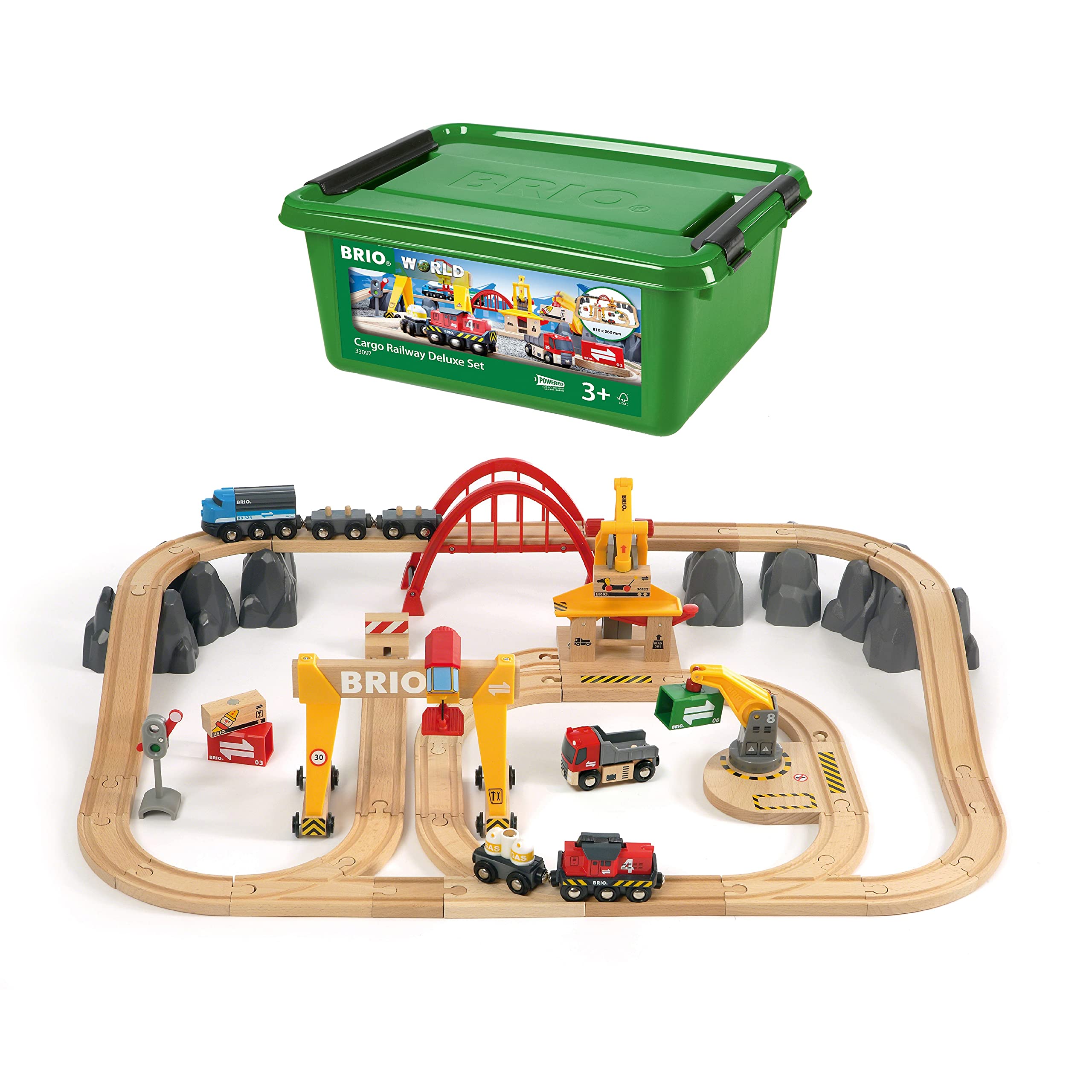 

BRIO WORLD Cargo Rail Deluxe Set [Всего 54 детали] Возраст от 3 лет и старше (Игрушечный поезд с электромобилем и деревянными рельсами) 33097