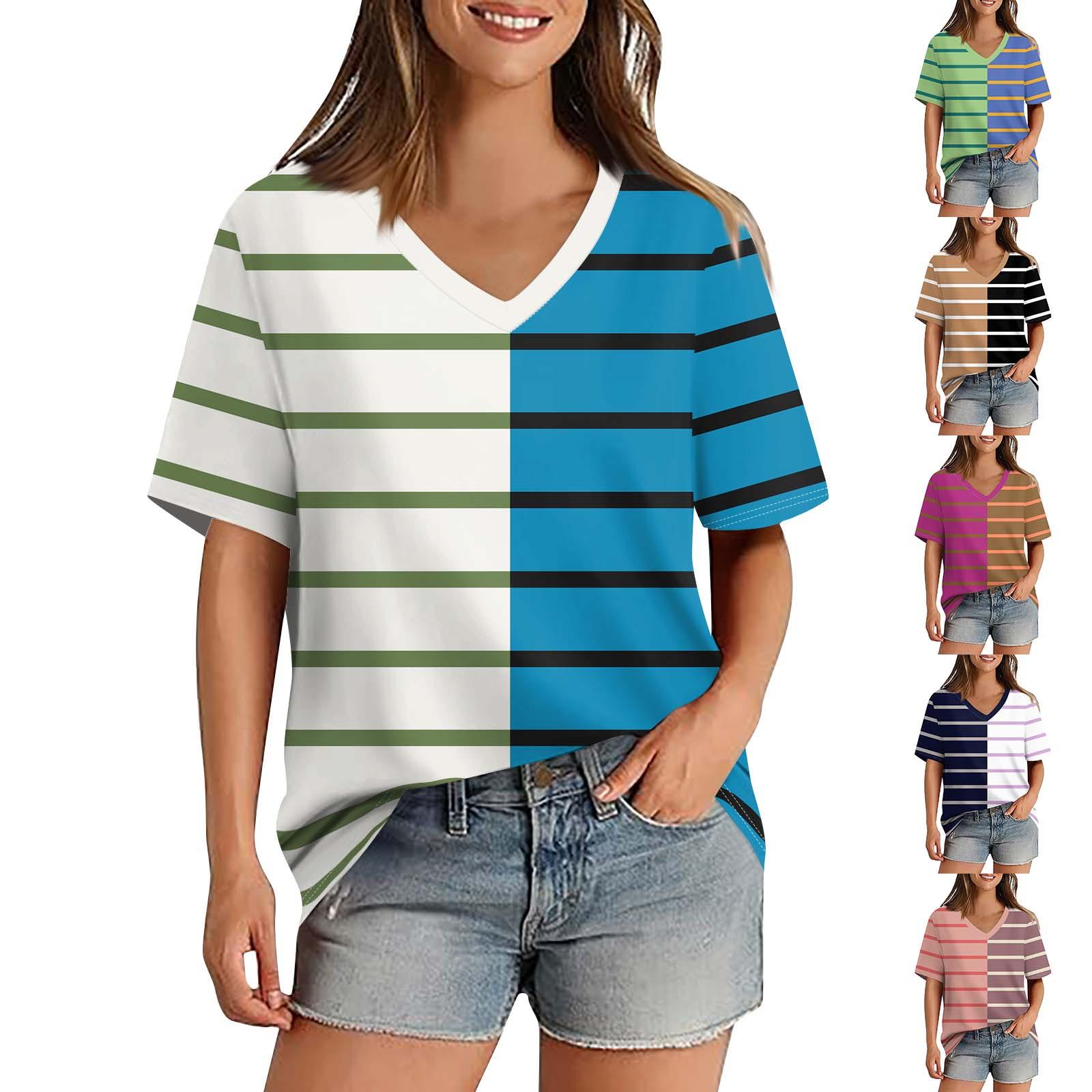 

Женская футболка с v-образным вырезом и коротким рукавом, однотонная повседневная свободная футболка, топ