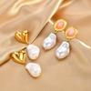 Women Baroque Pearl Dangle Earrings, Elegant Pearl Pendant Statement Jewelry Party Accessories