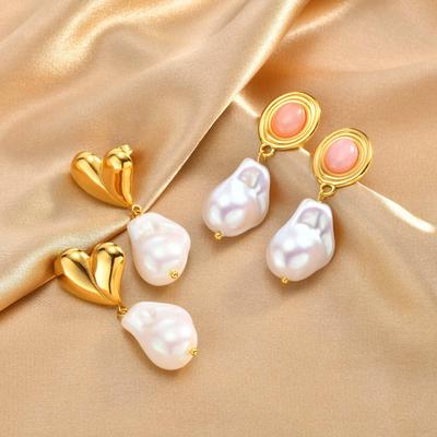 Women Baroque Pearl Dangle Earrings, Elegant Pearl Pendant Statement Jewelry Party Accessories