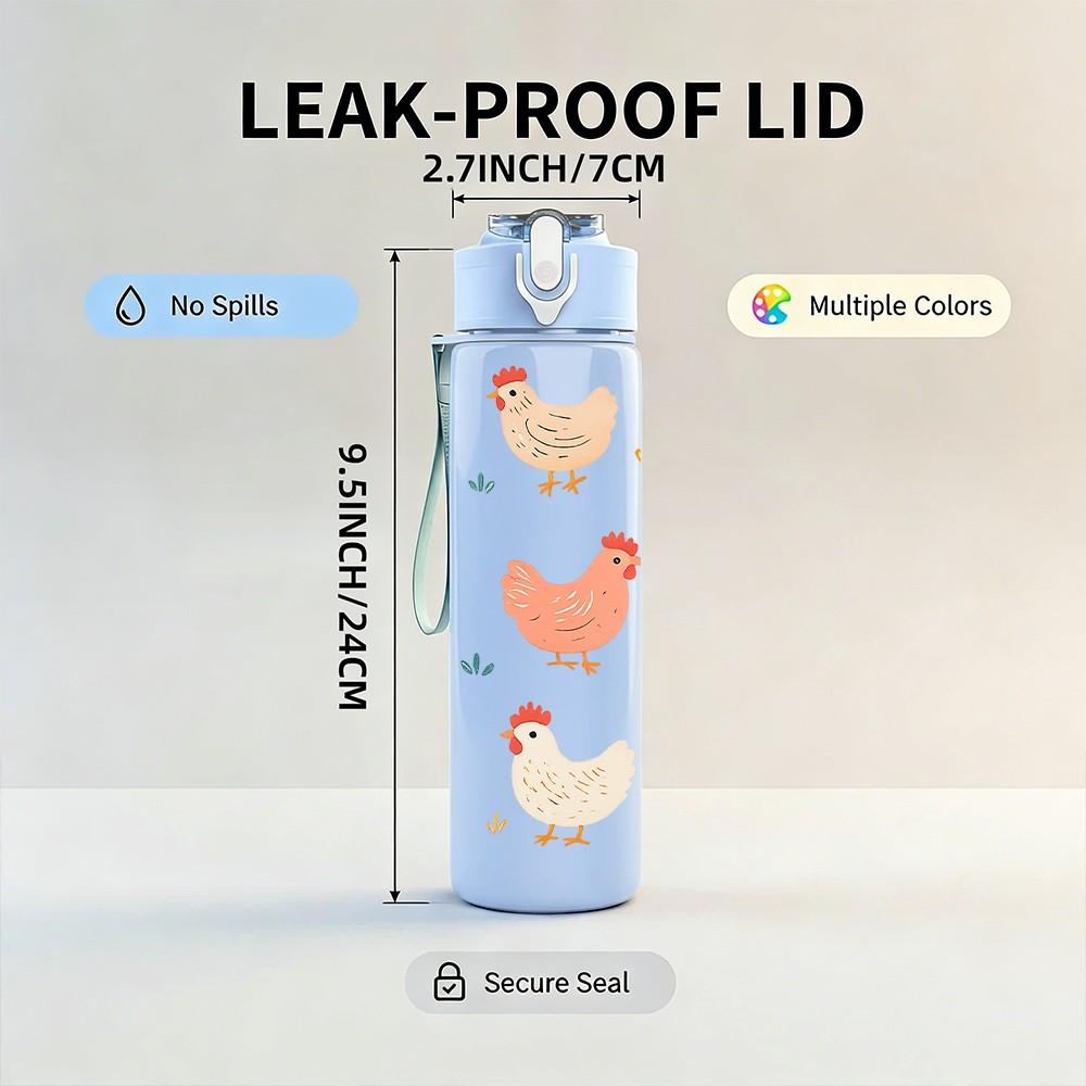 1PC Chicken Farm Seamless Pattern Print 750ml Color Plastic Sports Water Bottle Leakproof Flip Straw Lid Suitable for Sports Office Home Use
