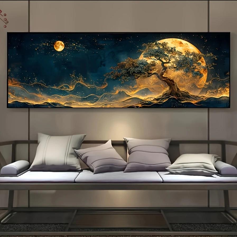 Gold Abstract Tree of Life Canvas Painting for Bedroom & Living Room Décor