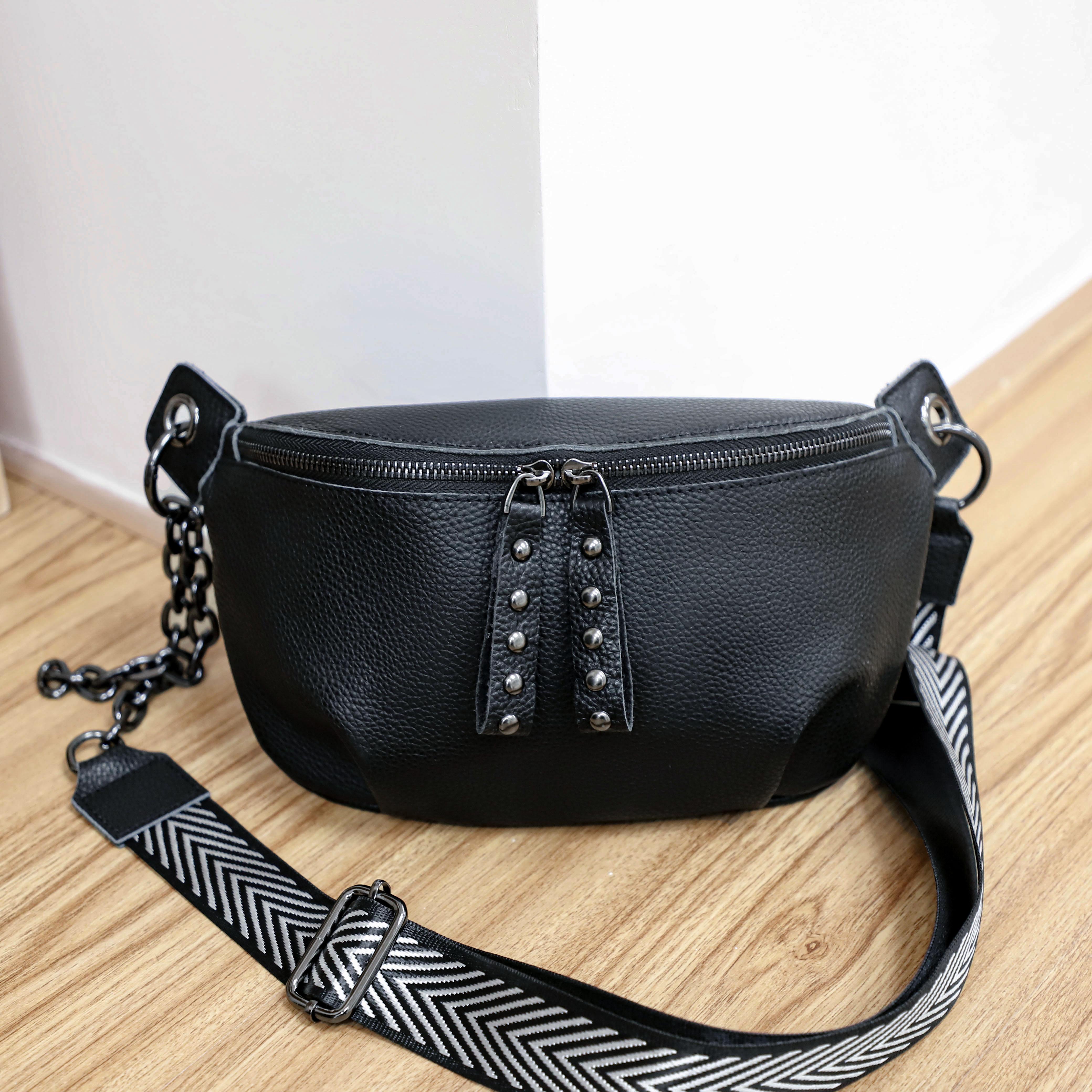 

Женская сумка на плечо из натуральной кожи с луной, женские сумки через плечо с широким ремнем, мягкие сумки на плечо для маленьких девочек, кожаные сумки через плечо (20cm<Max Length<30cm) чёрный